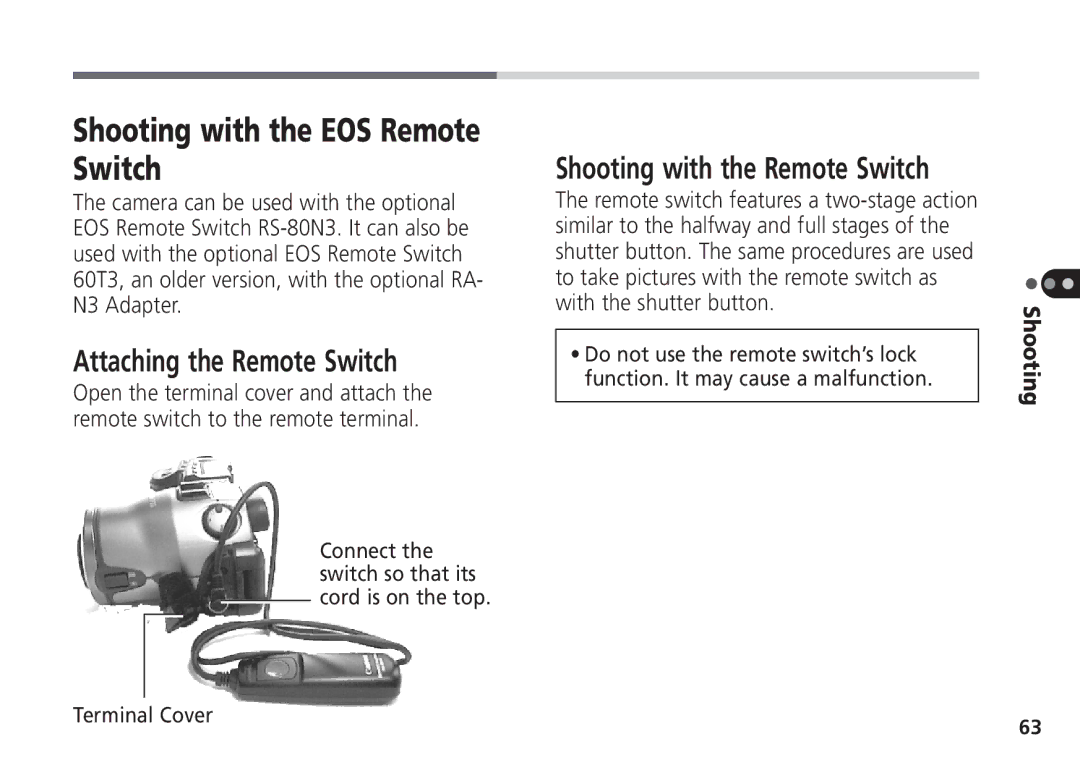 Canon Pro70 manual Shooting with the EOS Remote Switch, Attaching the Remote Switch 