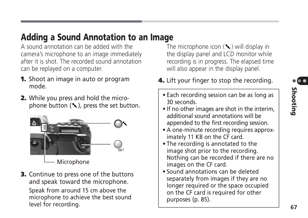 Canon Pro70 manual Adding a Sound Annotation to an Image, Shoot an image in auto or program mode 