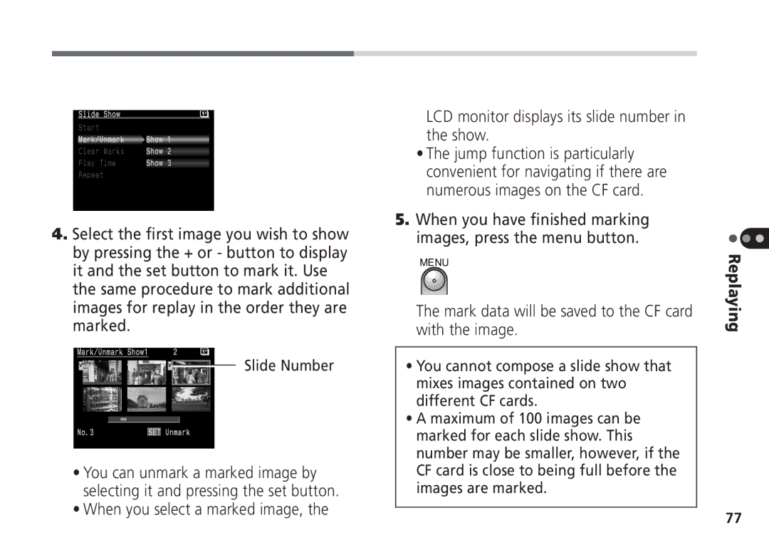 Canon Pro70 manual Mark data will be saved to the CF card with the image 