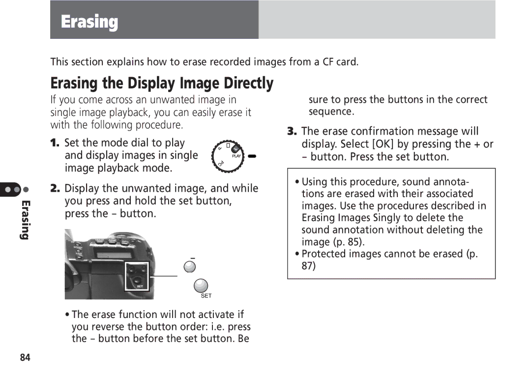 Canon Pro70 manual Erasing 