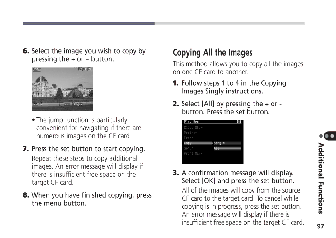 Canon Pro70 manual Copying All the Images, Press the set button to start copying 