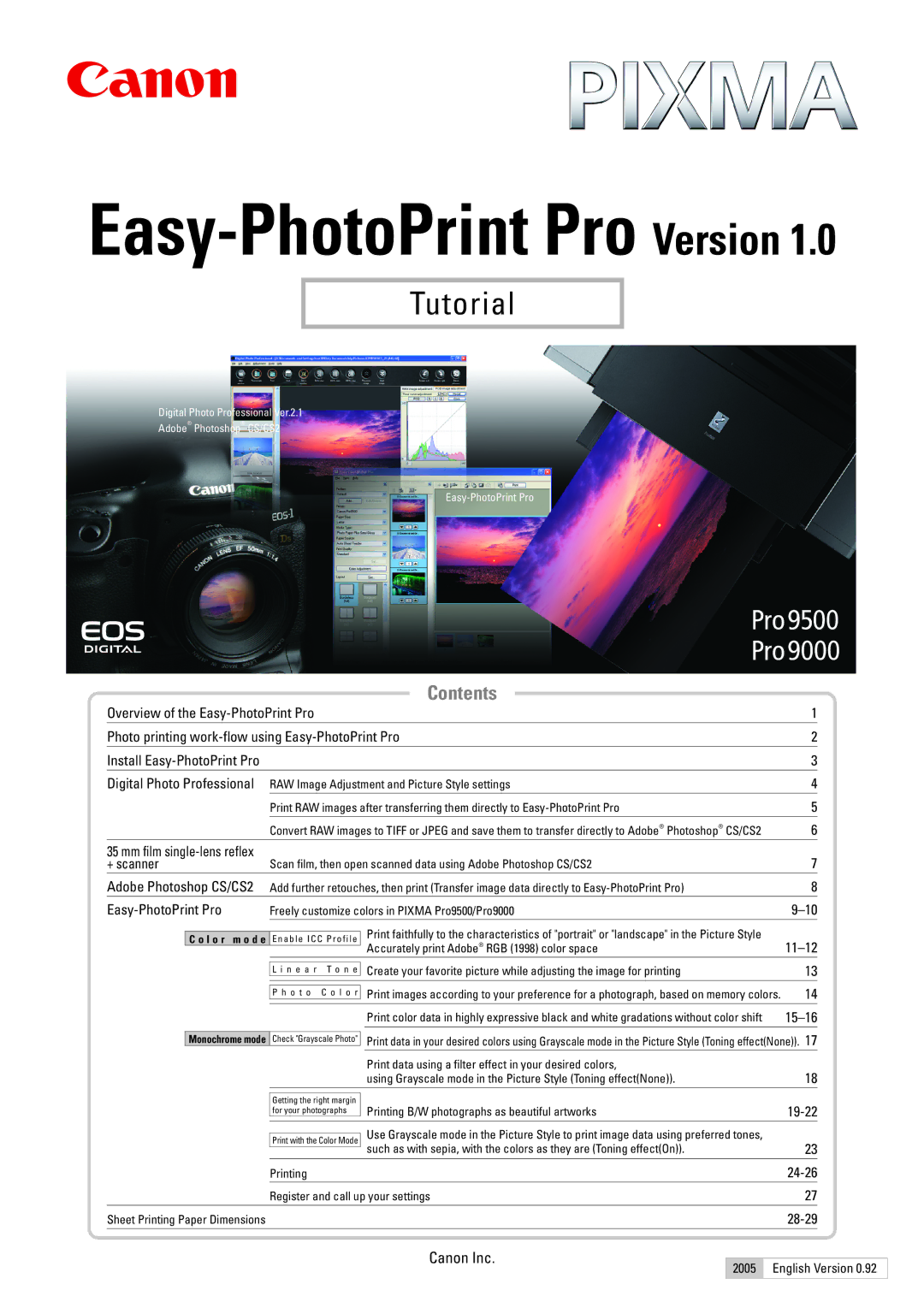 Canon Pro9500 dimensions Easy-PhotoPrint Pro Version 