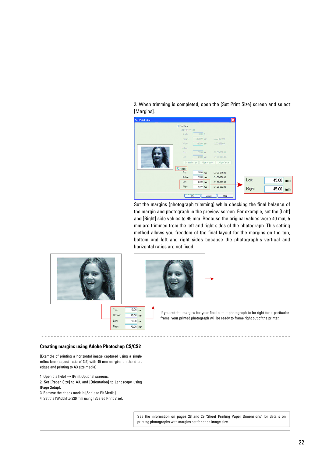 Canon Pro9500 dimensions Creating margins using Adobe Photoshop CS/CS2 