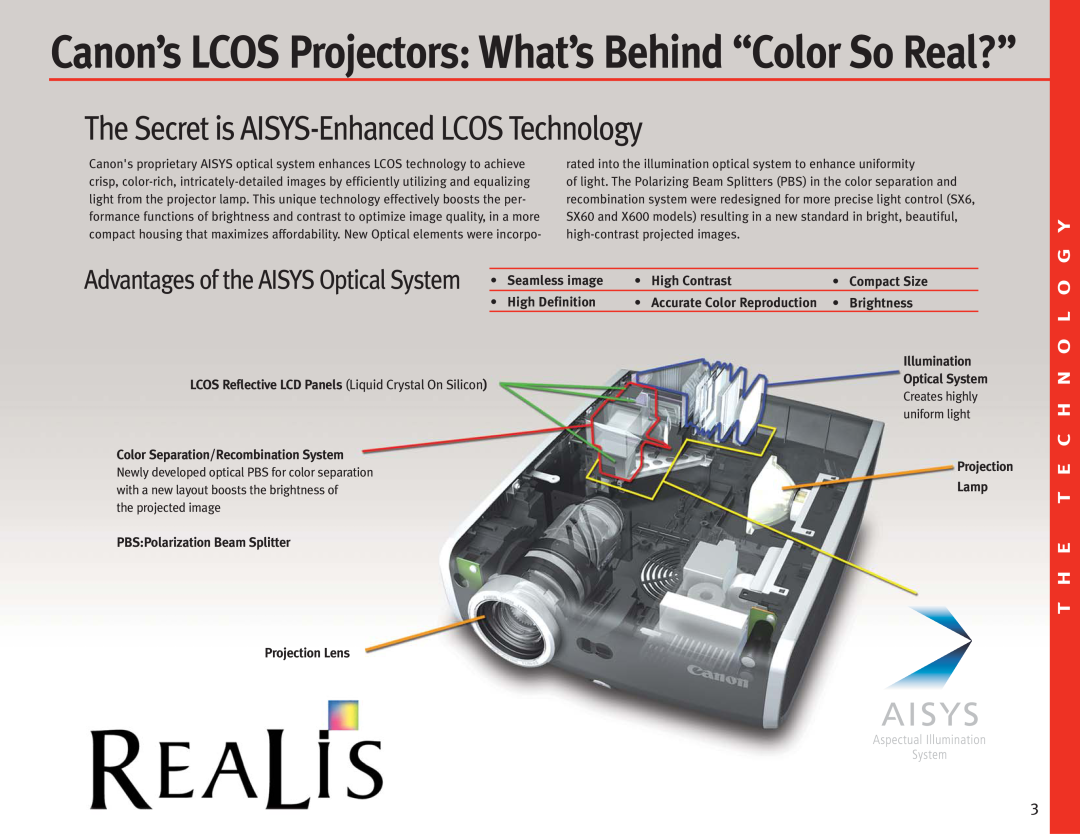 Canon manual T H E T E C H N O L O, Canon’s LCOS Projectors What’s Behind “Color So Real?” 