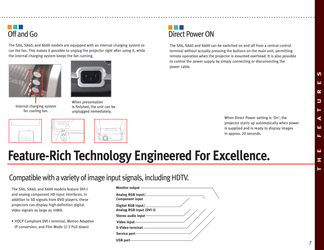 Canon Projectors manual Off and Go, Direct Power on, For cooling fan 