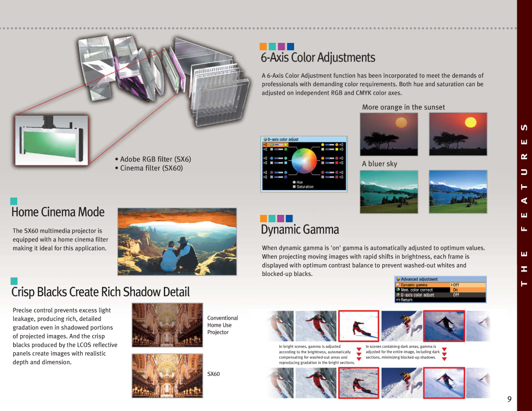 Canon Projectors manual Home Cinema Mode, Axis Color Adjustments, Conventional Home Use Projector SX60 