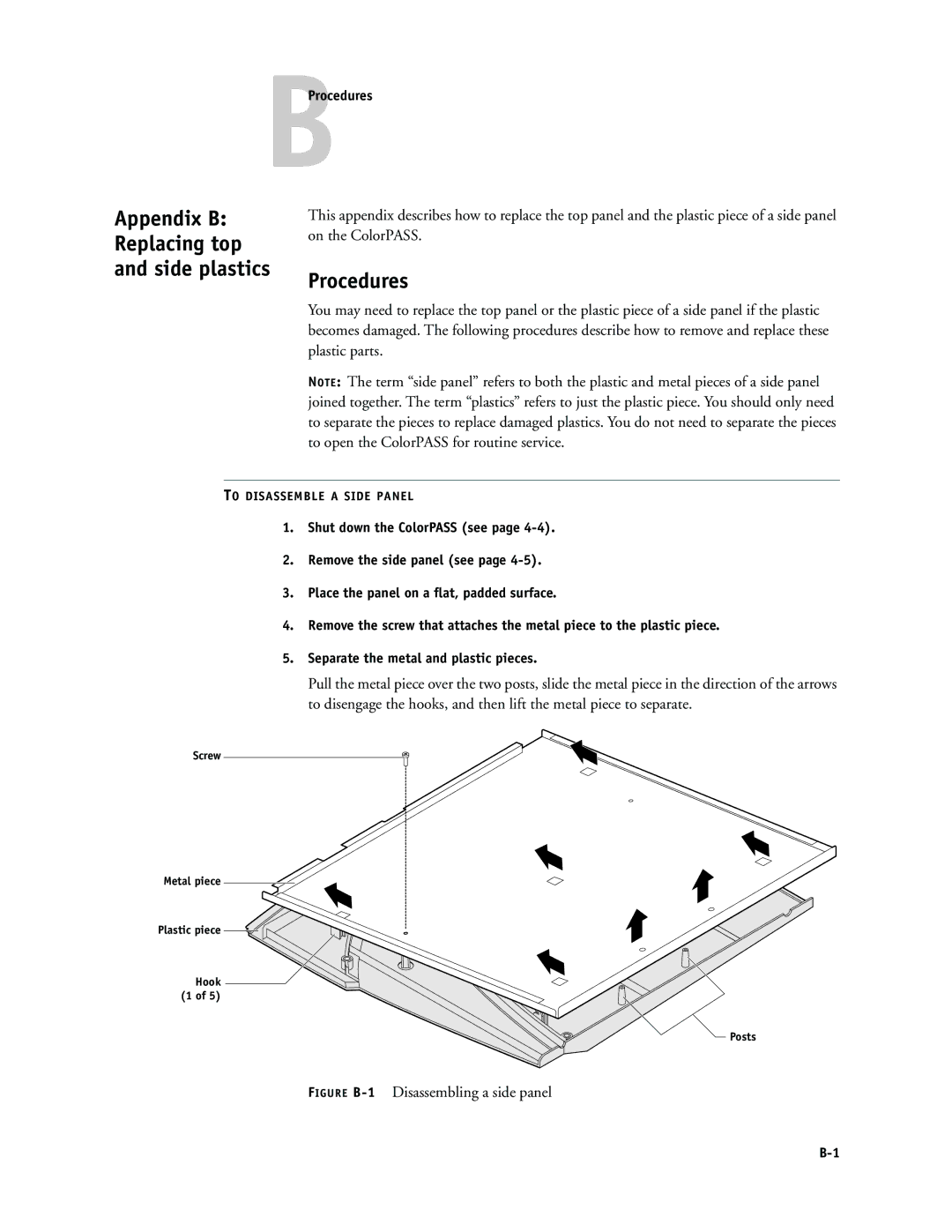 Canon PS-NX6000 manual Figure B-1Disassembling a side panel, BProcedures 