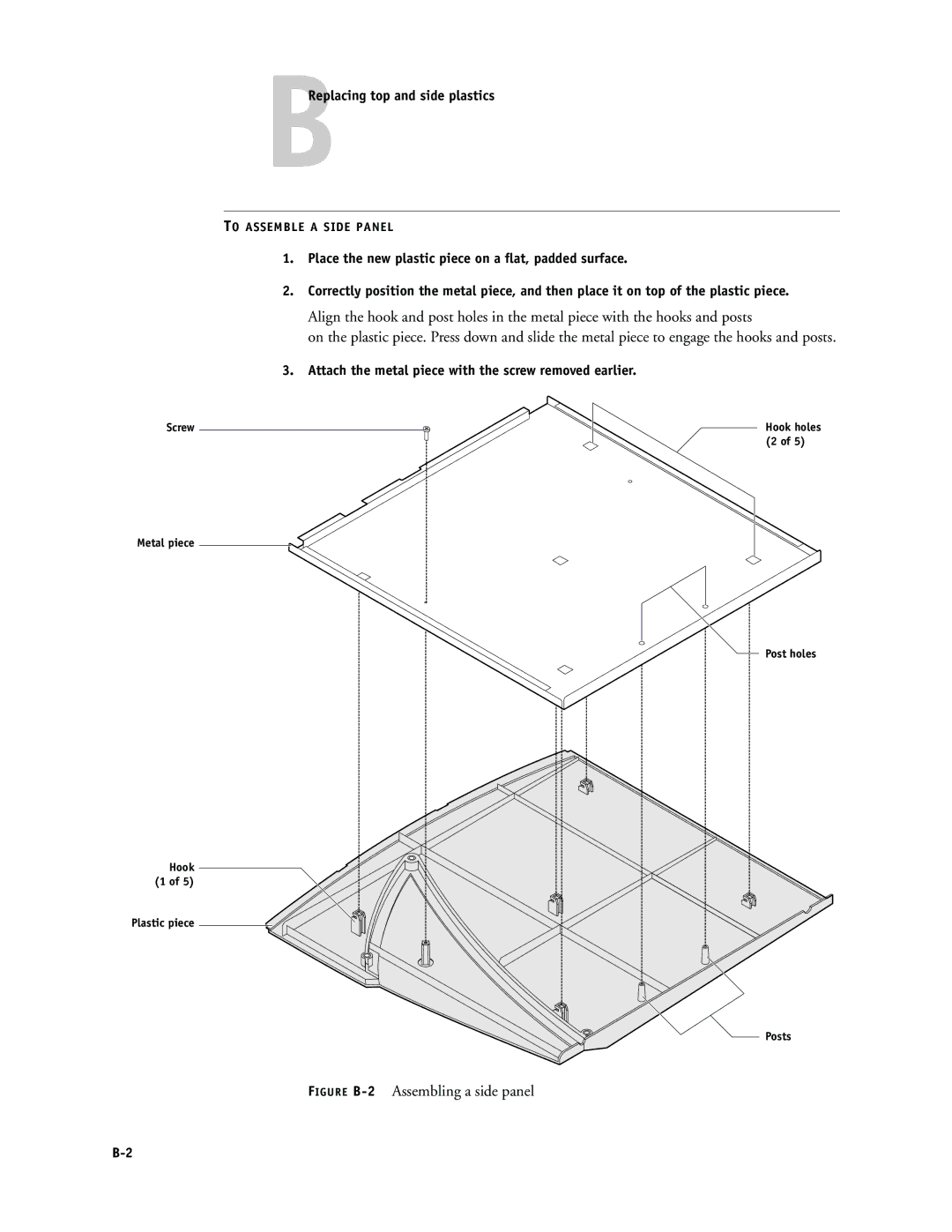 Canon PS-NX6000 manual BReplacing top and side plastics, Attach the metal piece with the screw removed earlier 