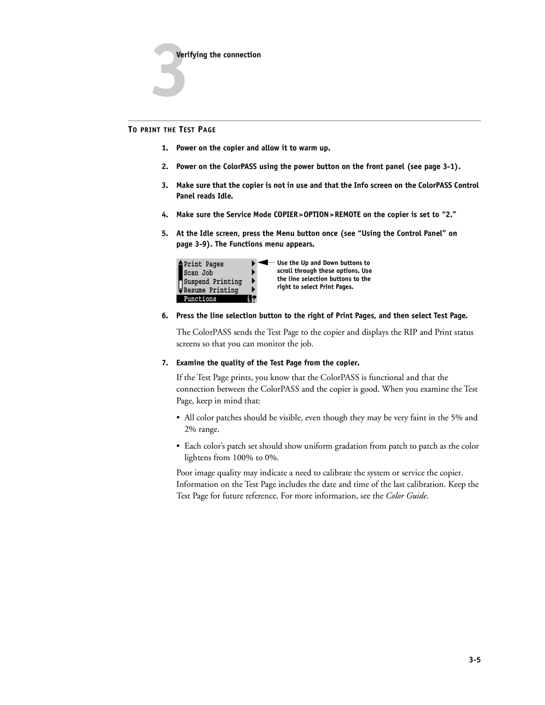 Canon PS-NX6000 manual 3Verifying the connection, Examine the quality of the Test Page from the copier 