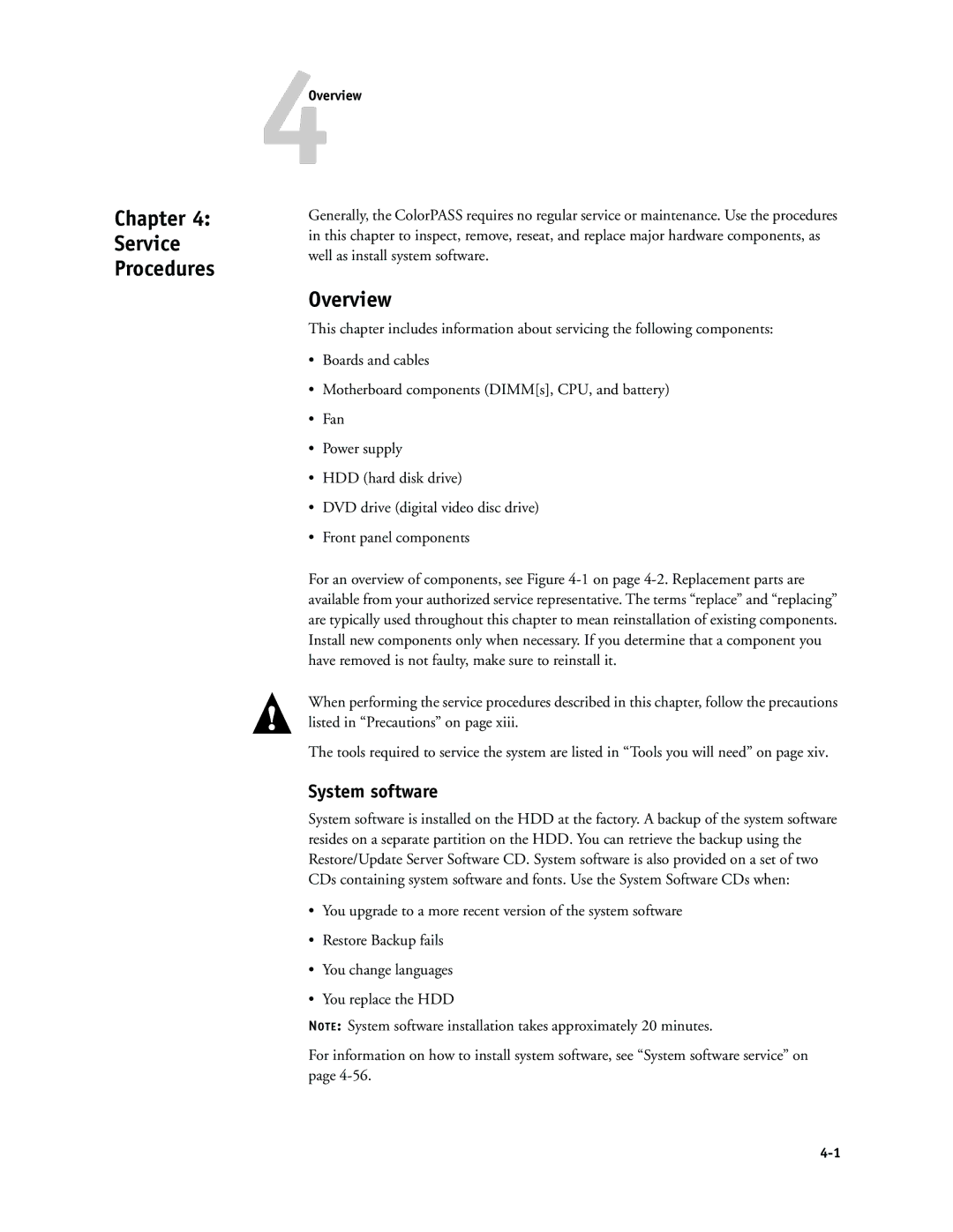 Canon PS-NX6000 manual Chapter Service Procedures, System software, 4Overview 