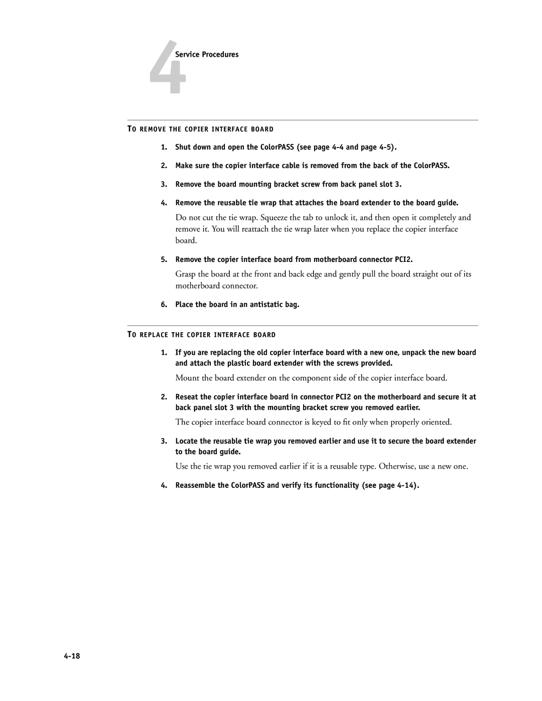 Canon PS-NX6000 manual Place the board in an antistatic bag, Reassemble the ColorPASS and verify its functionality see 