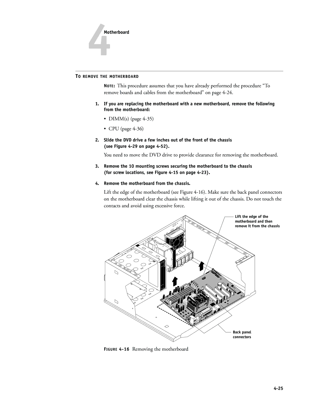 Canon PS-NX6000 manual DIMMs CPU, 16Removing the motherboard 