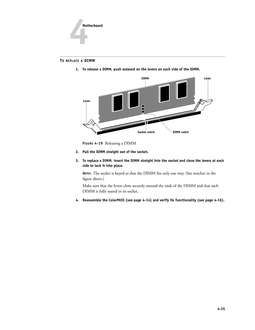 Canon PS-NX6000 manual 19Releasing a Dimm 