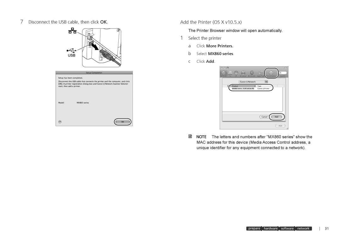 Canon 3301B002, Q T 1 0 8 5 1 V 0 1 warranty Disconnect the USB cable, then click OK Add the Printer OS X 