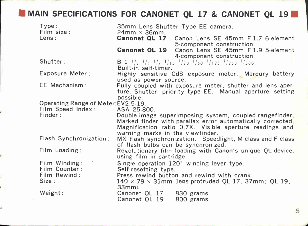 Canon QL17, QL19 manual 