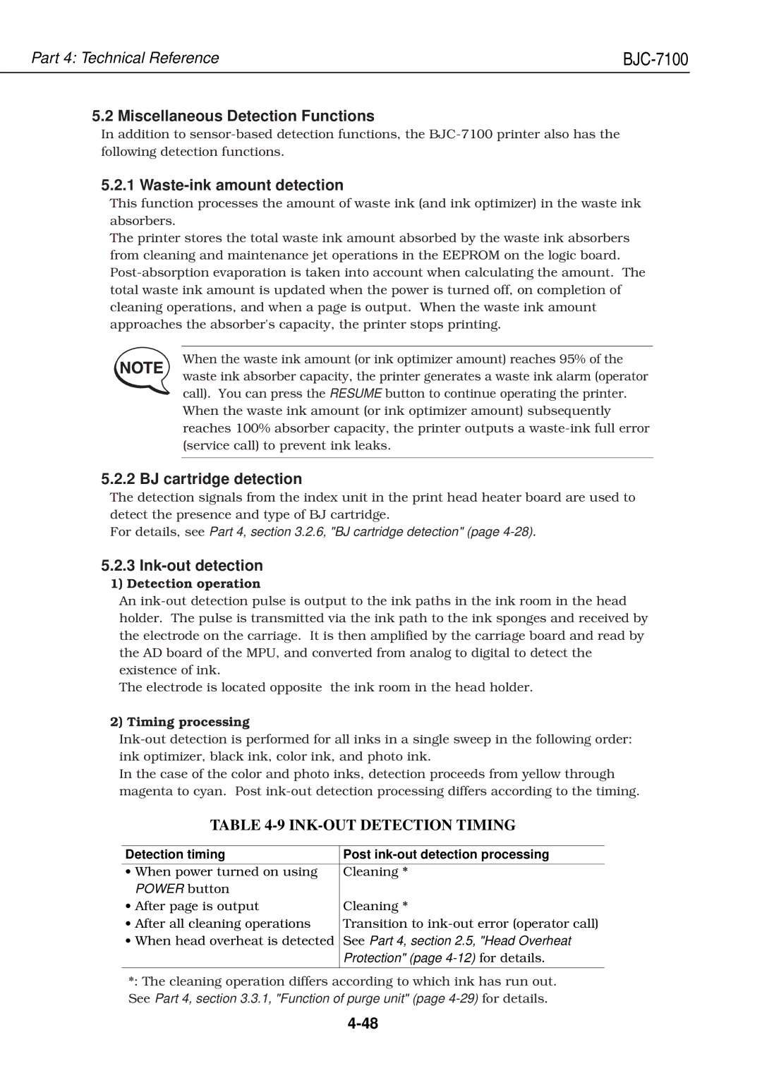 Canon QY8-1360-000 manual Miscellaneous Detection Functions, Waste-ink amount detection, Ink-out detection 