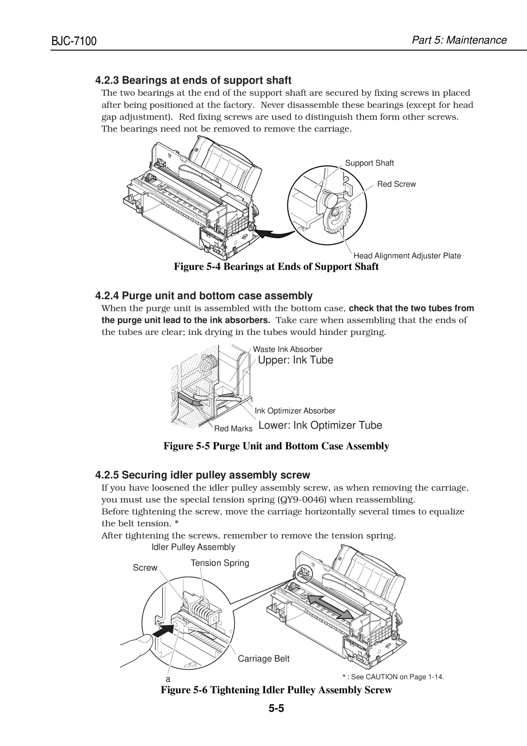 Canon QY8-1360-000 manual Bearings at ends of support shaft, Purge unit and bottom case assembly 