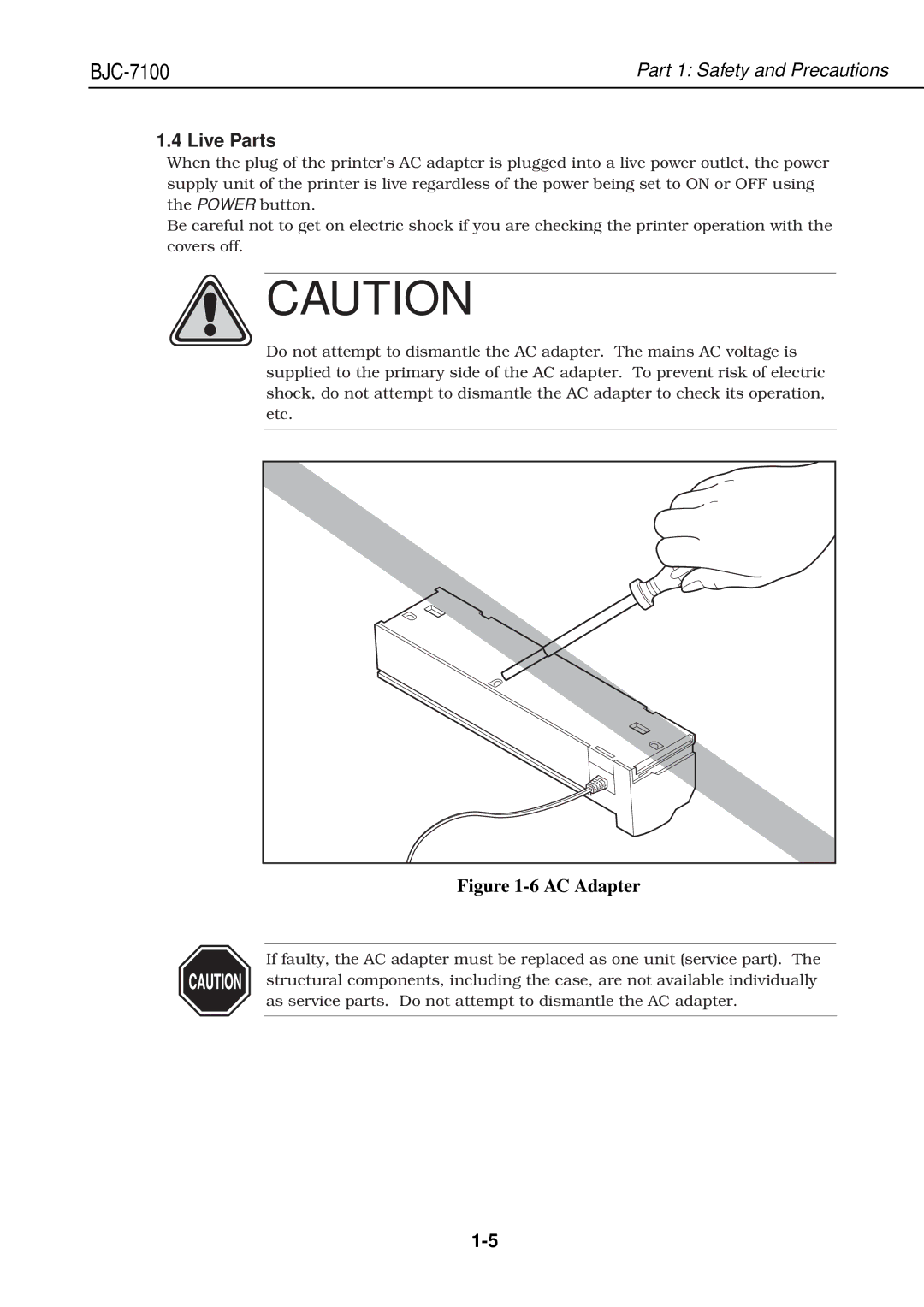 Canon QY8-1360-000 manual Live Parts, AC Adapter 