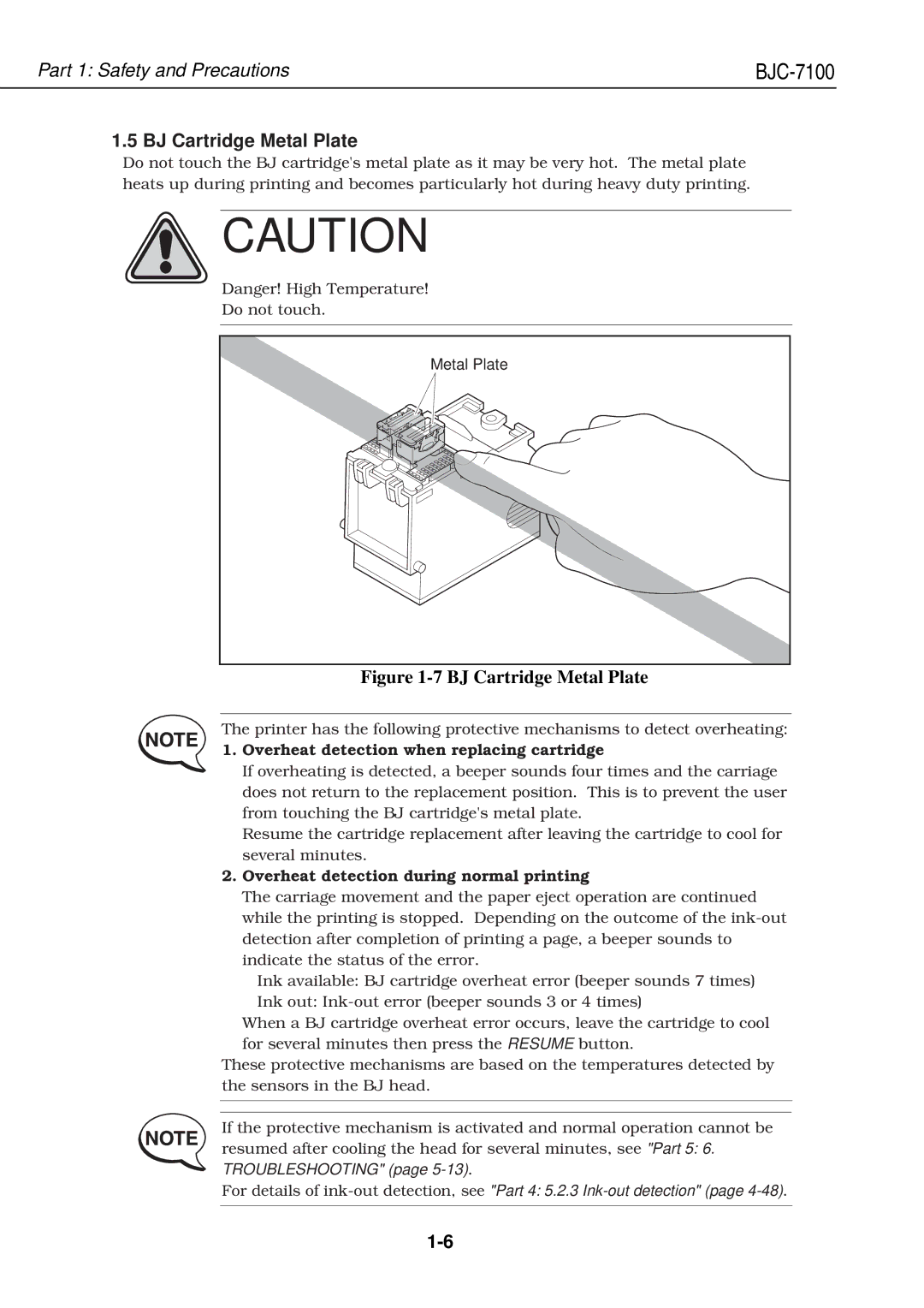 Canon QY8-1360-000 manual BJ Cartridge Metal Plate, Overheat detection when replacing cartridge 