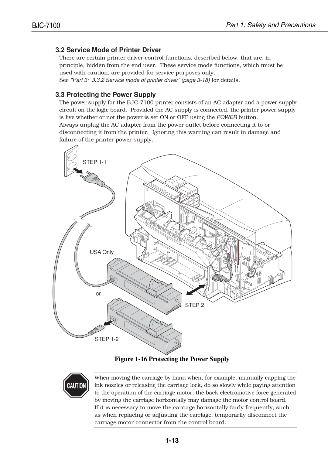 Canon QY8-1360-000 manual Service Mode of Printer Driver, Protecting the Power Supply, Step USA Only 