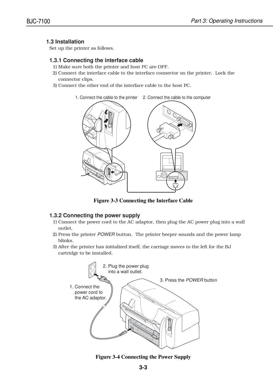 Canon QY8-1360-000 manual Installation, Connecting the interface cable, Connecting the power supply 