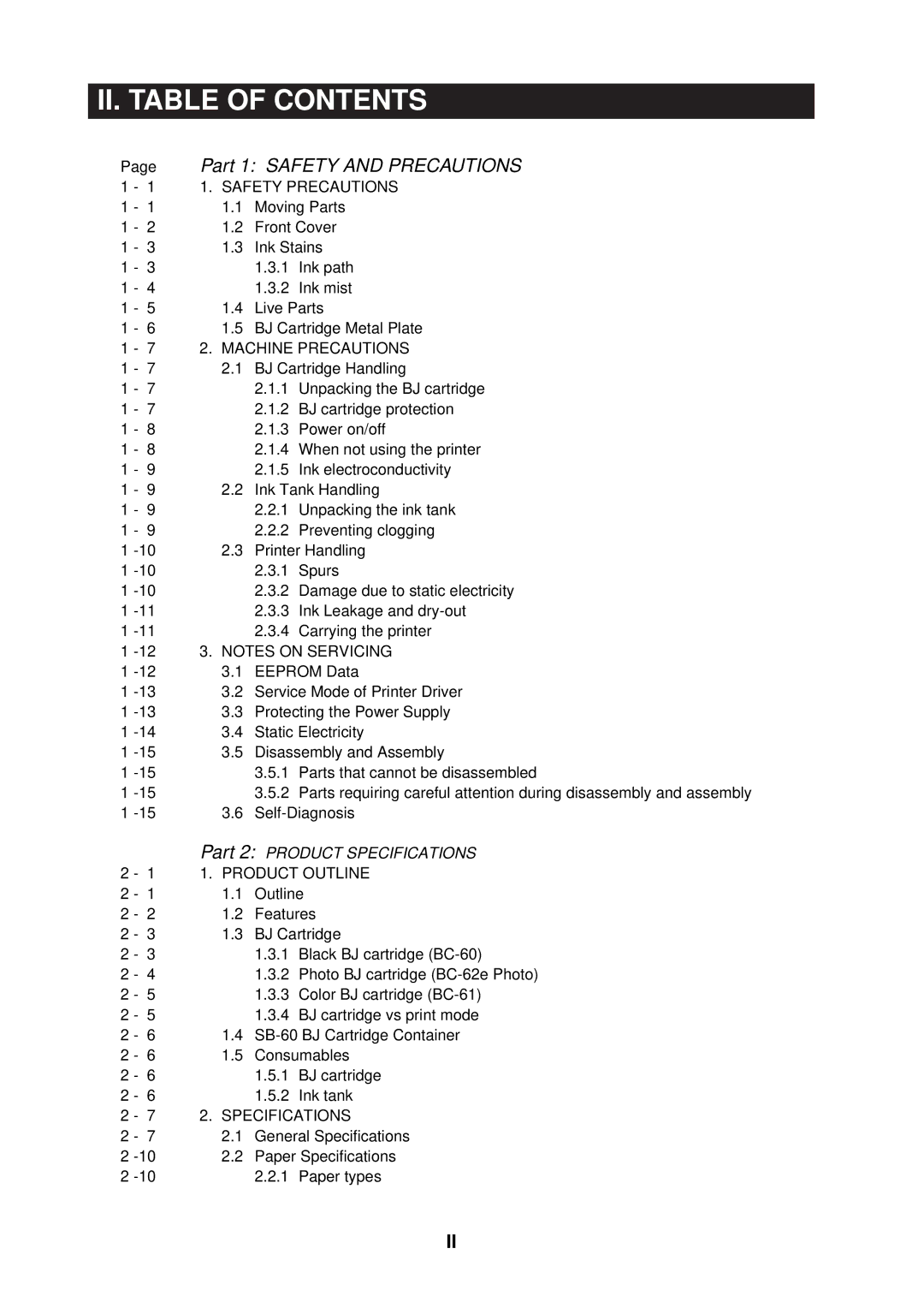 Canon QY8-1360-000 manual II. Table of Contents 