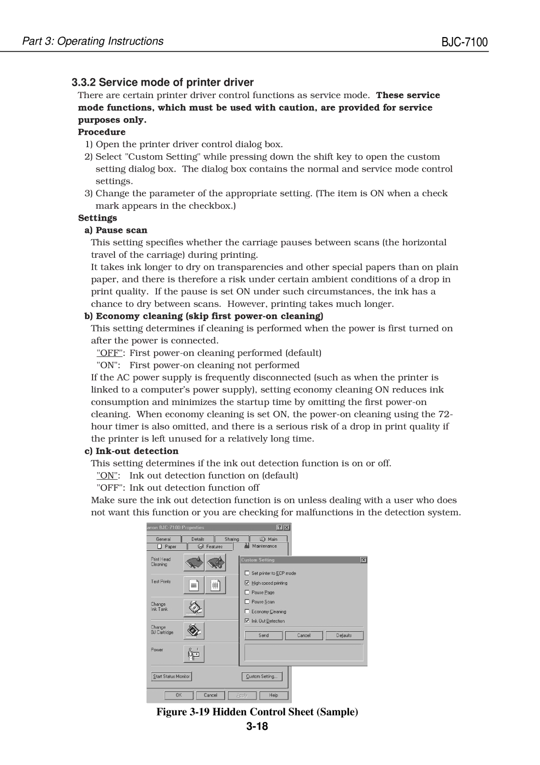 Canon QY8-1360-000 manual Settings Pause scan, Economy cleaning skip first power-on cleaning, Ink-out detection 