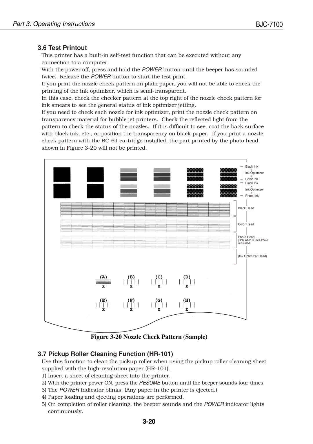 Canon QY8-1360-000 manual Test Printout, Pickup Roller Cleaning Function HR-101 