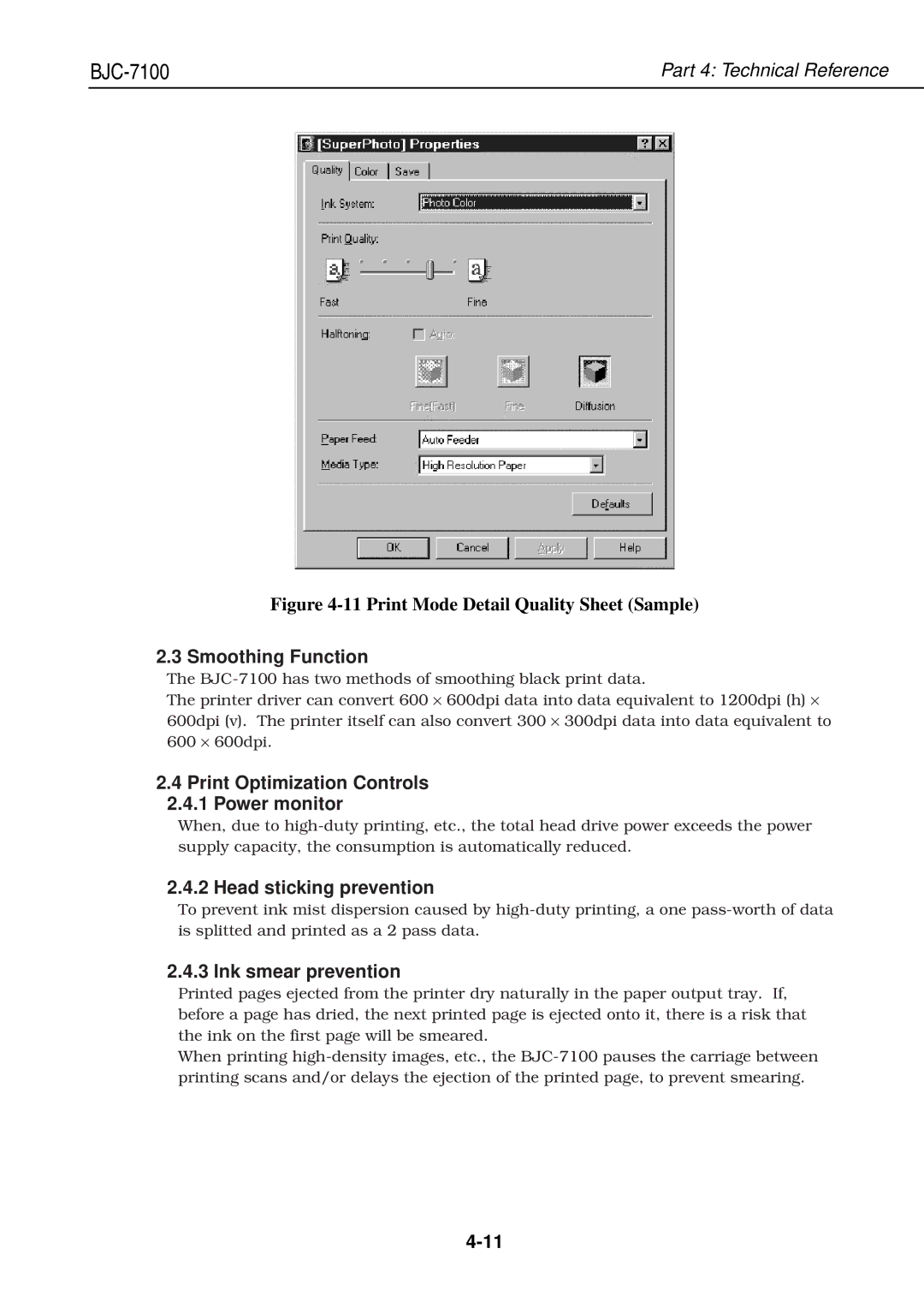 Canon QY8-1360-000 manual Smoothing Function, Print Optimization Controls Power monitor, Head sticking prevention 