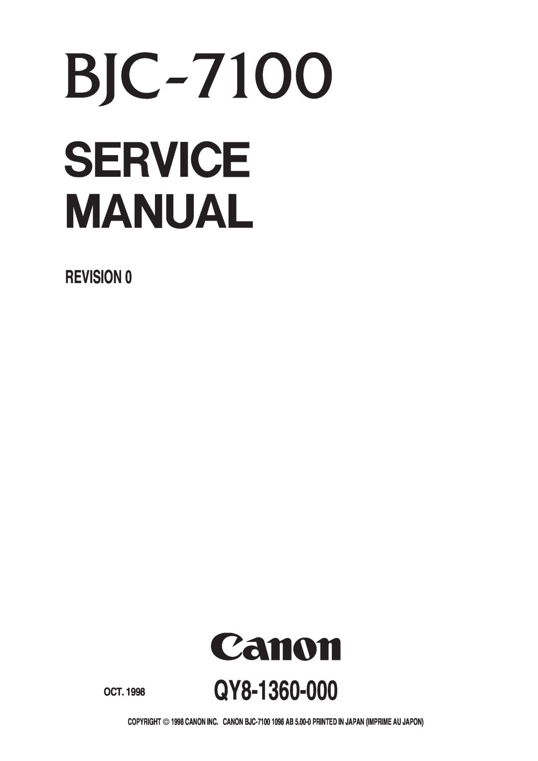 Canon manual OCT. 1998QY8-1360-000, Revision 