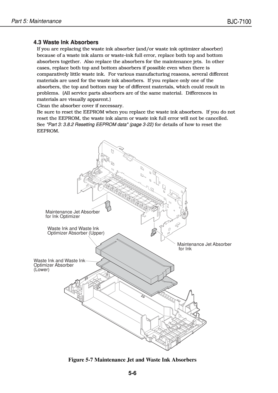 Canon QY8-1360-000 manual 7 Maintenance Jet and Waste Ink Absorbers, Part 5 Maintenance, BJC-7100 