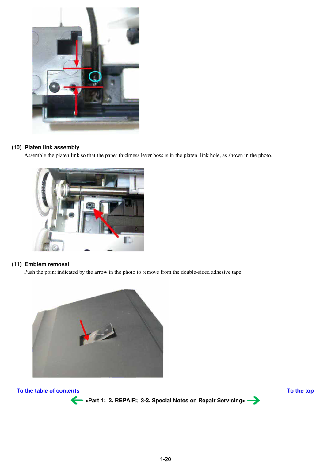 Canon qy8-13az-000 Platen link assembly, Emblem removal, Part 1 3. Repair 3-2. Special Notes on Repair Servicing 