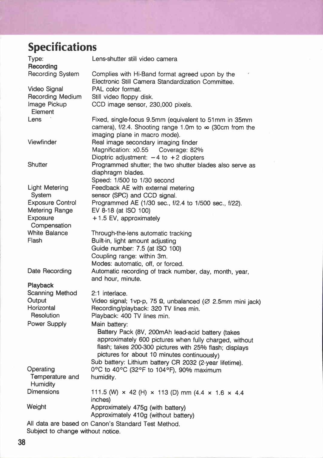 Canon RC 260 manual 