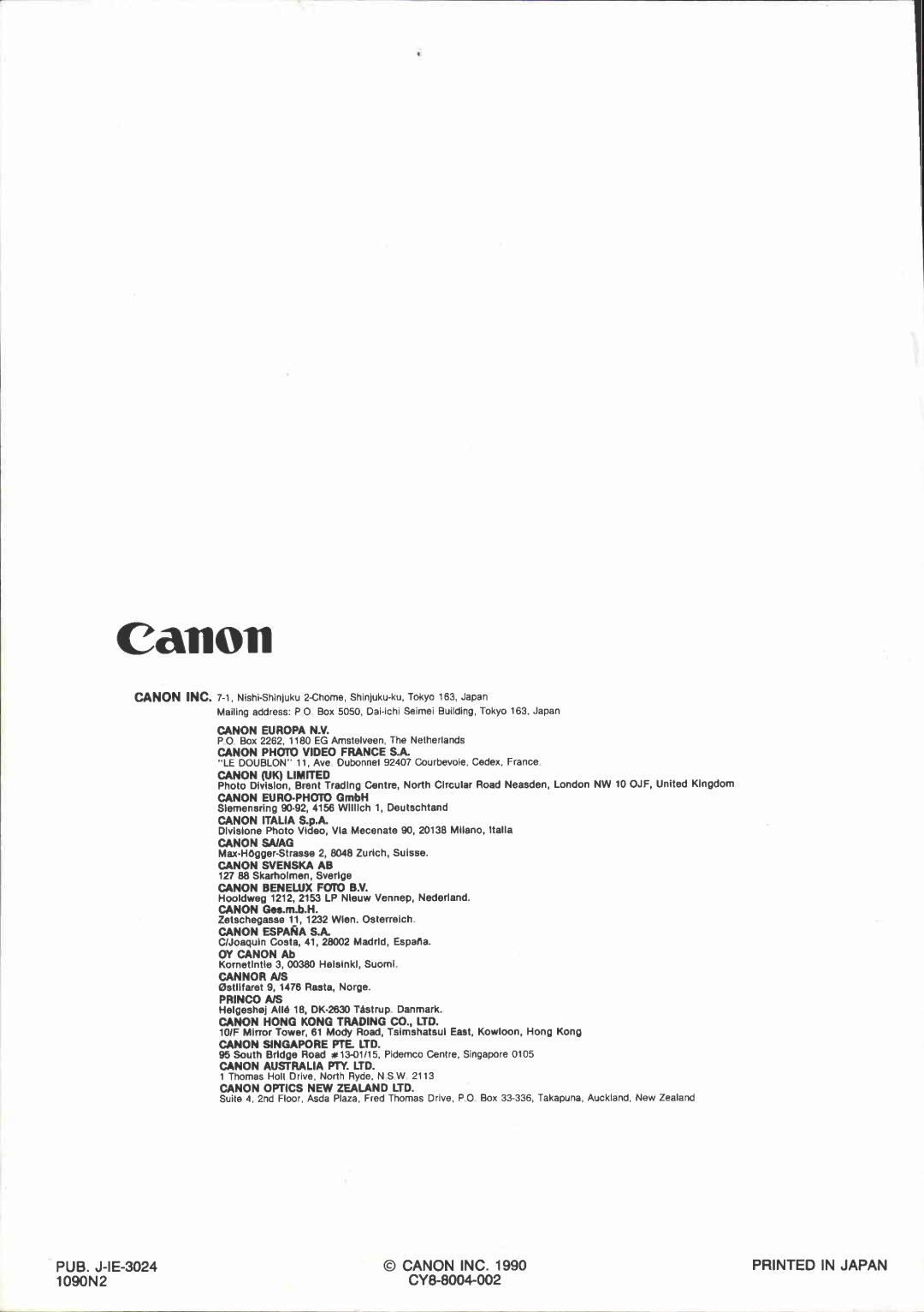 Canon RC 260 manual 