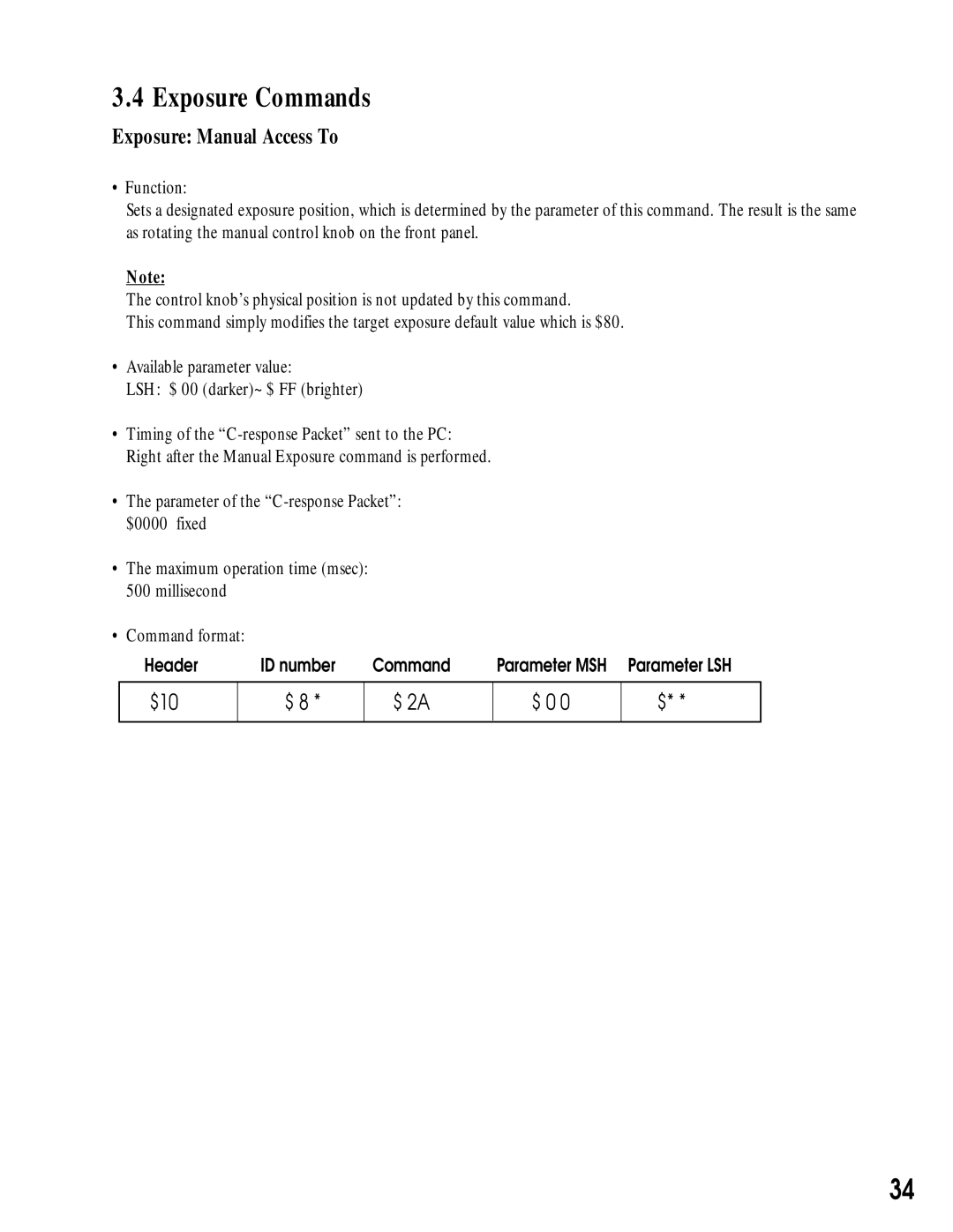 Canon RE-350 manual Exposure Commands, Exposure Manual Access To, $10 $ 2A $ 0 