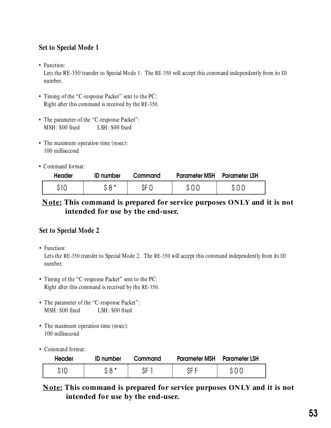 Canon RE-350 manual Set to Special Mode, $10 $F F $ 0 