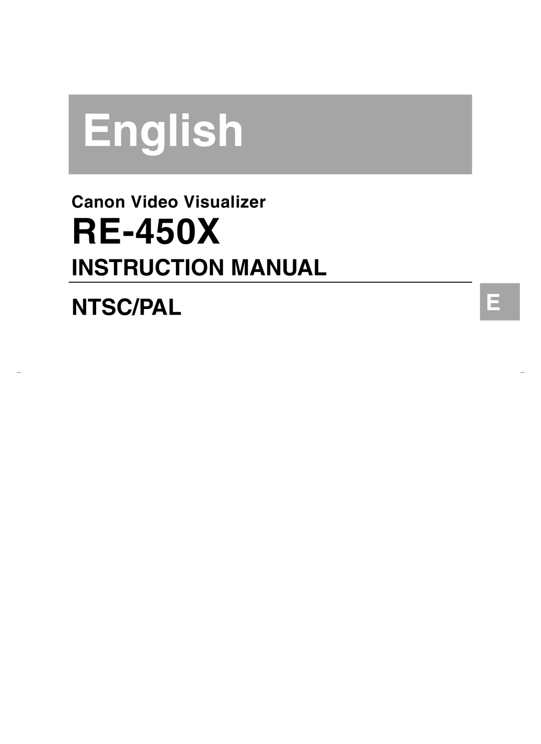 Canon RE-450X instruction manual English, Ntsc/Pal 