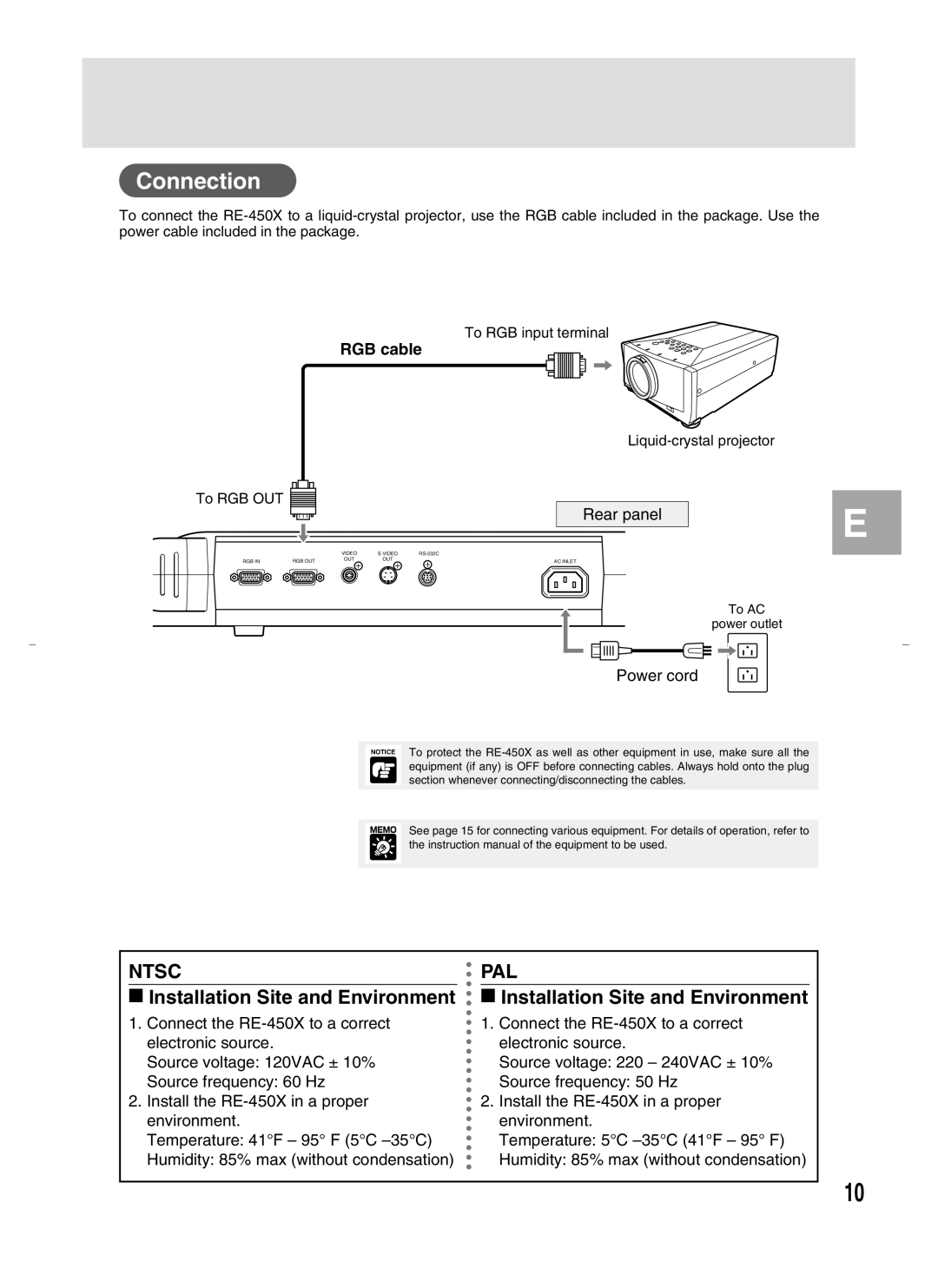 Canon RE-450X instruction manual Connection, RGB cable 