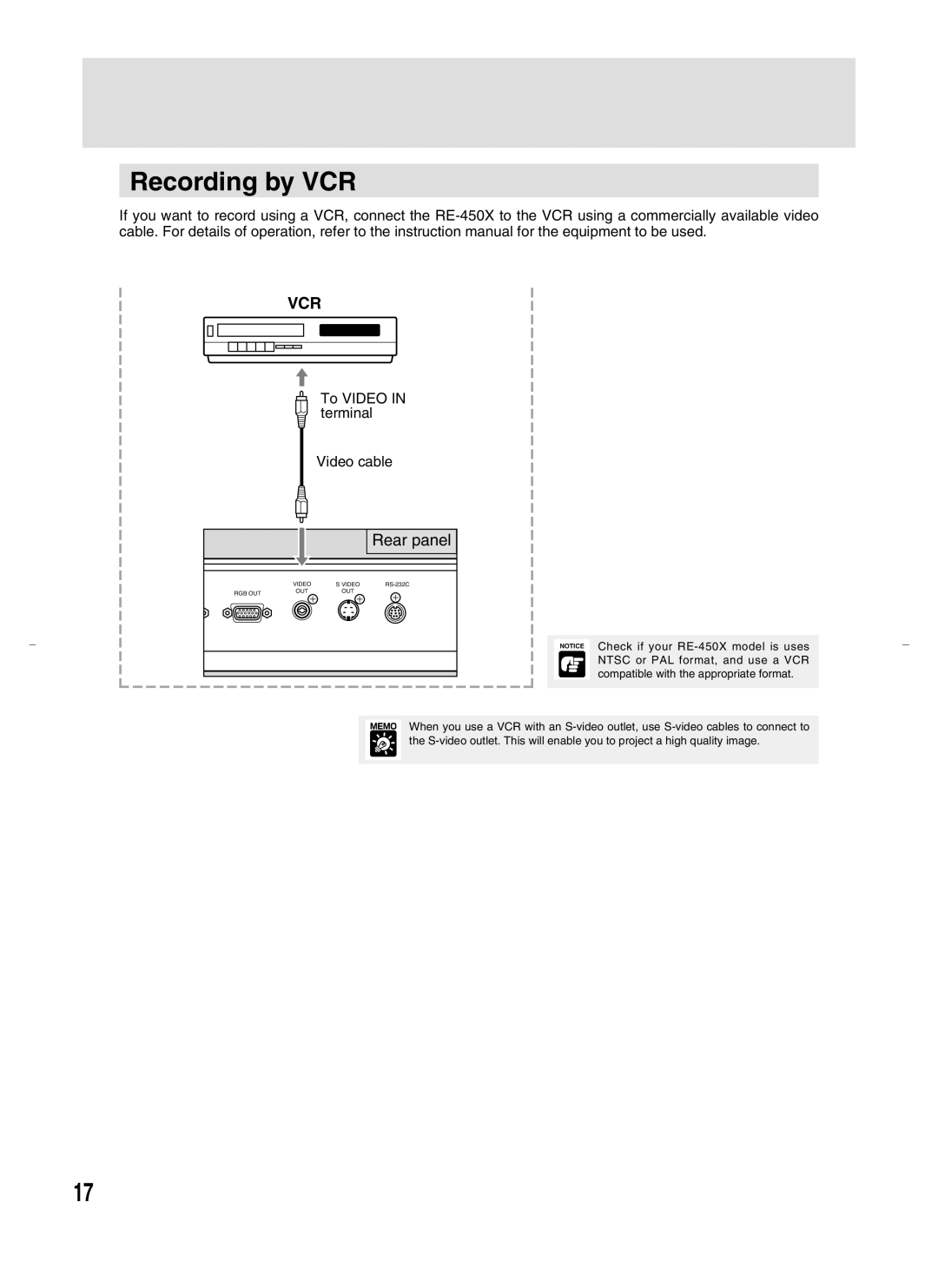 Canon RE-450X instruction manual Recording by VCR, Vcr 