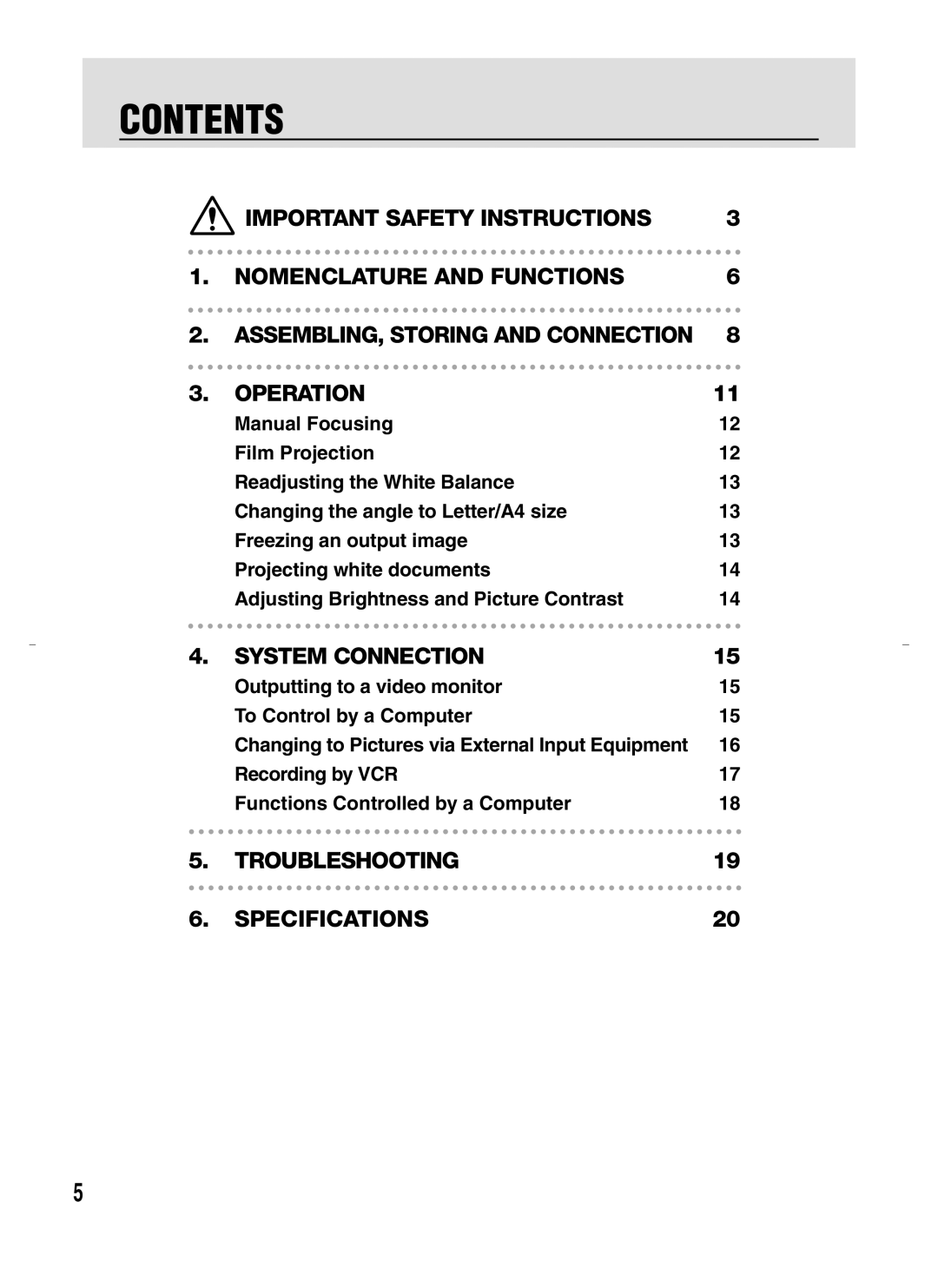 Canon RE-450X instruction manual Contents 