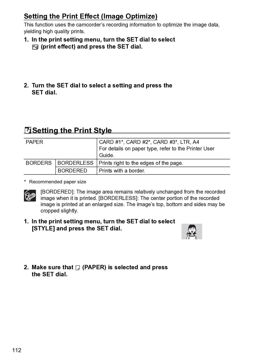 Canon S1 instruction manual Setting the Print Effect Image Optimize 