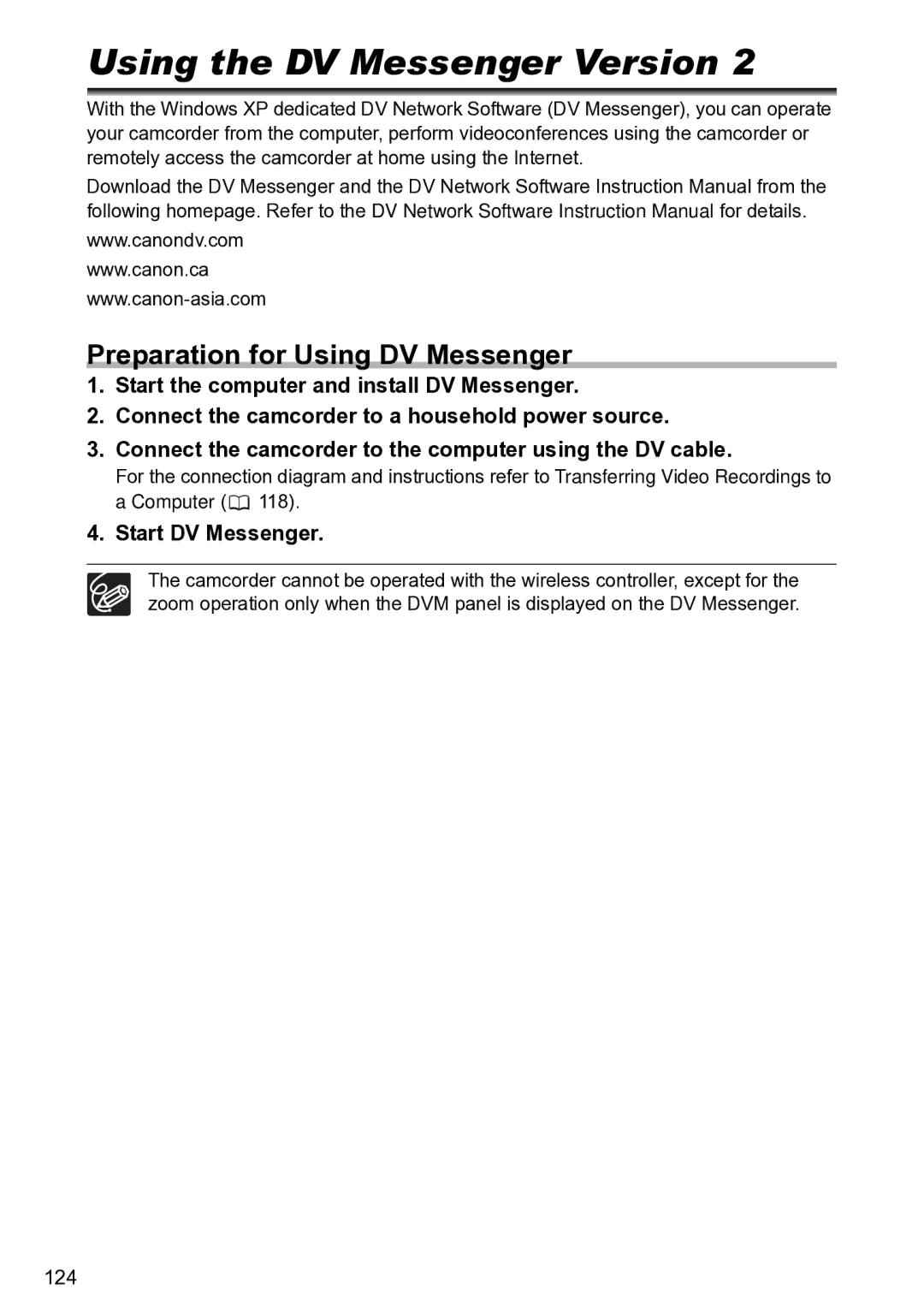 Canon S1 instruction manual Using the DV Messenger Version, Preparation for Using DV Messenger, Start DV Messenger 