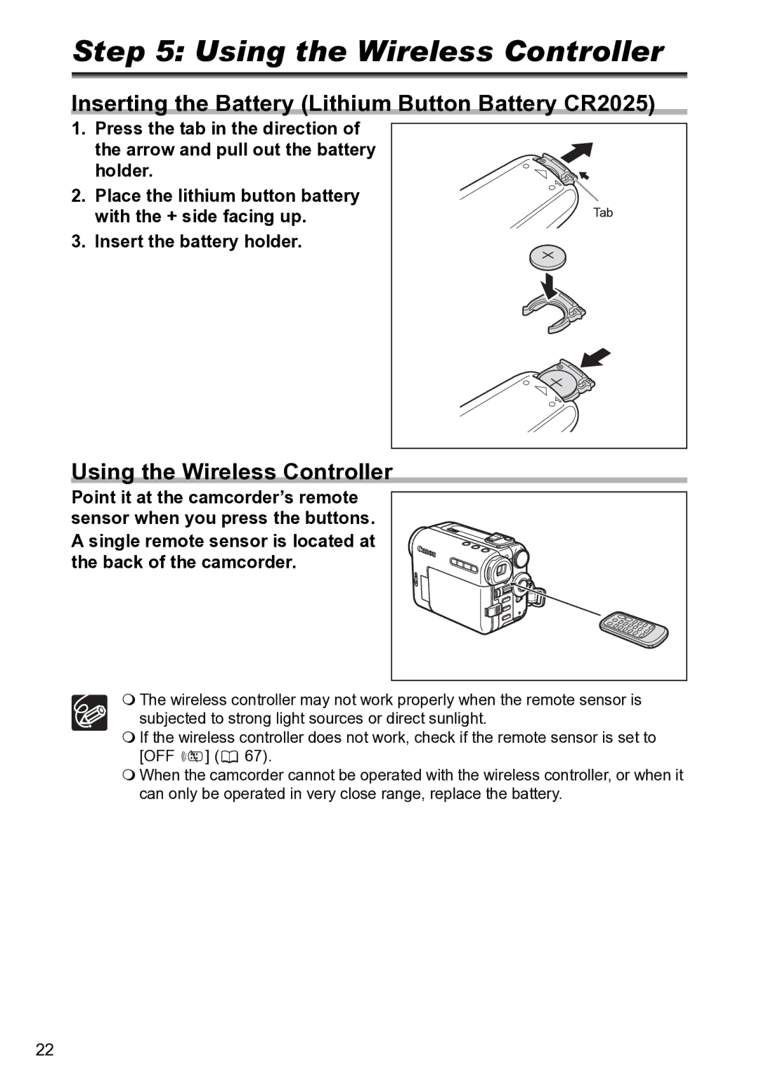 Canon S1 instruction manual Using the Wireless Controller, Inserting the Battery Lithium Button Battery CR2025 