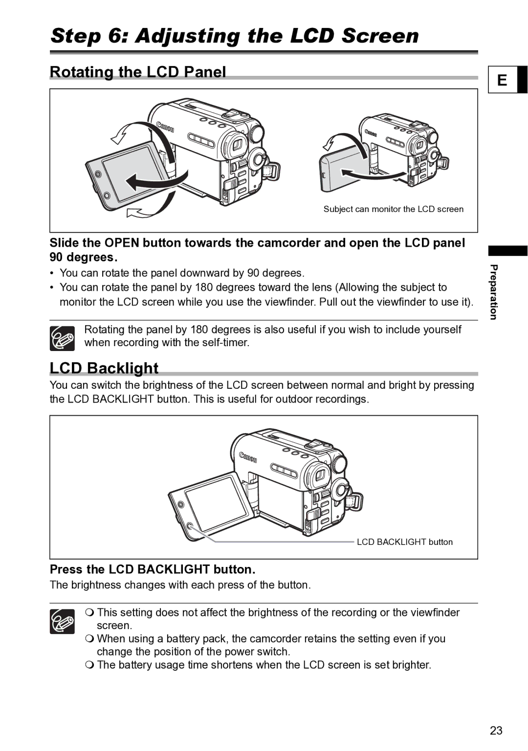 Canon S1 instruction manual Adjusting the LCD Screen, Rotating the LCD Panel, Press the LCD Backlight button 