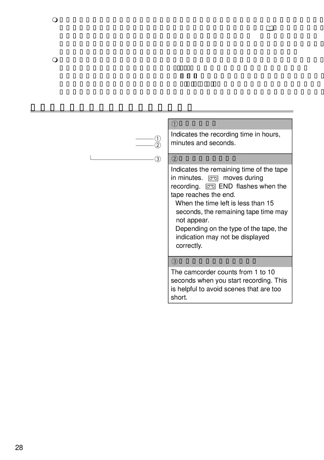 Canon S1 instruction manual Time Code, Remaining tape, Recording reminder 