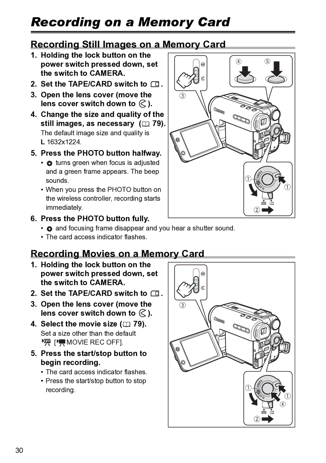 Canon S1 Recording on a Memory Card, Recording Still Images on a Memory Card, Recording Movies on a Memory Card 