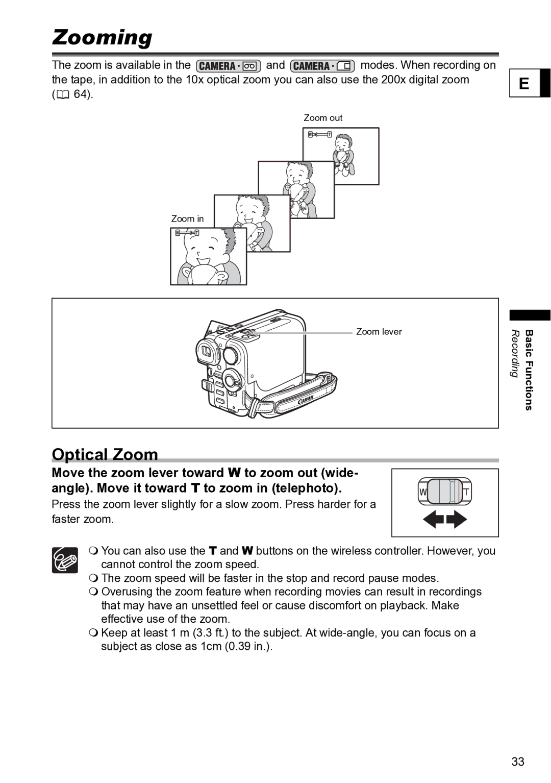 Canon S1 instruction manual Zooming, Optical Zoom 