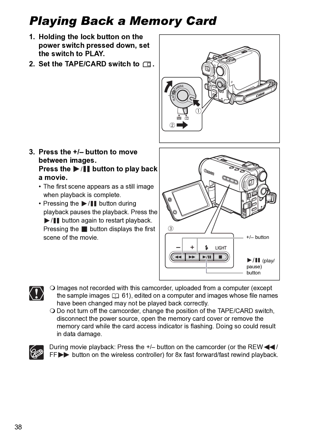 Canon S1 instruction manual Playing Back a Memory Card 