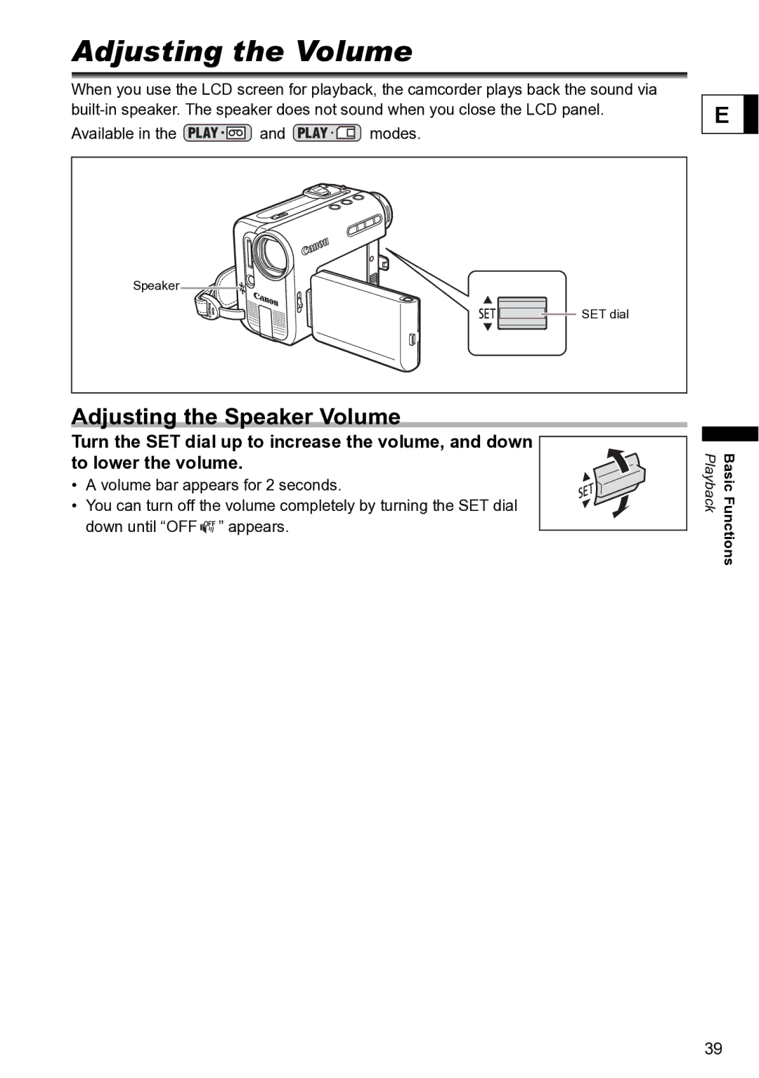 Canon S1 instruction manual Adjusting the Volume, Adjusting the Speaker Volume 