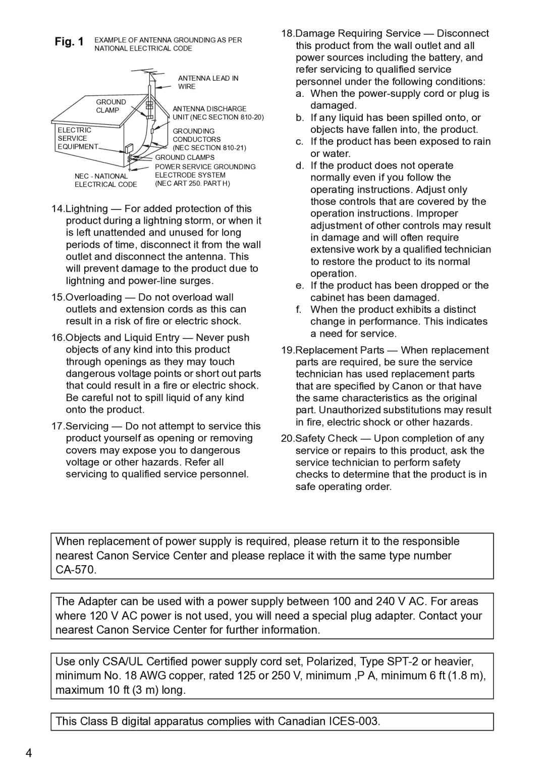 Canon S1 instruction manual Example of Antenna Grounding AS PER 